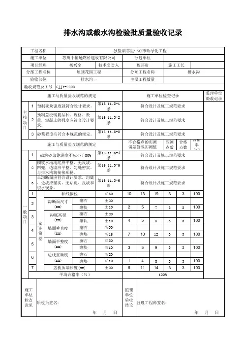 排水沟或截水沟检验批质量验收记录表