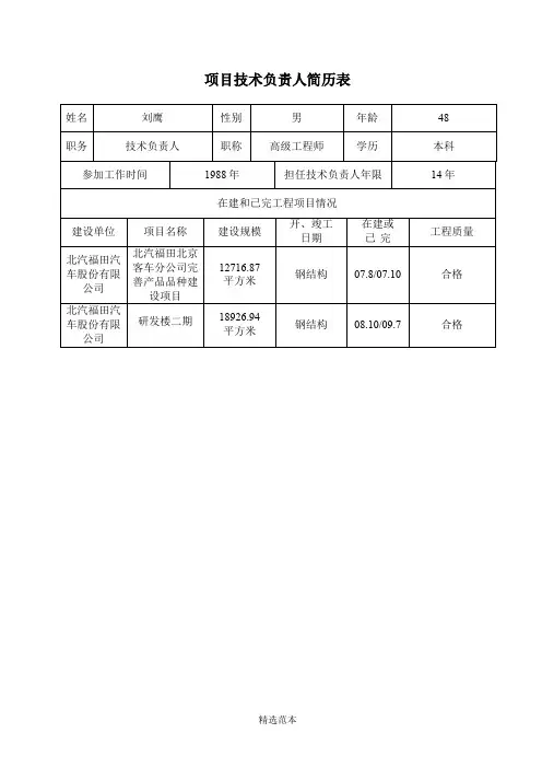 技术负责人简历