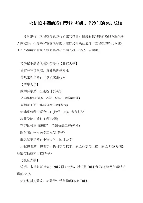 考研招不满的冷门专业 考研5个冷门的985院校