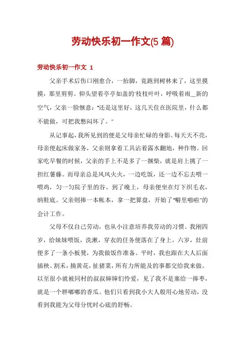 劳动快乐初一作文(5篇)