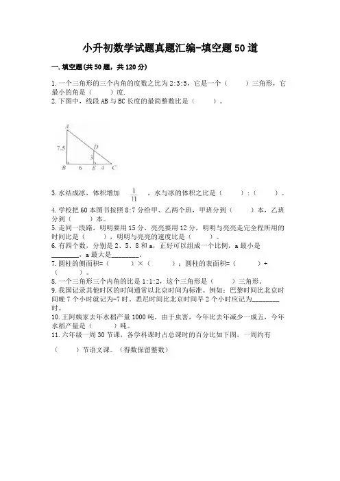 小升初数学试题真题汇编-填空题50道附参考答案(预热题)