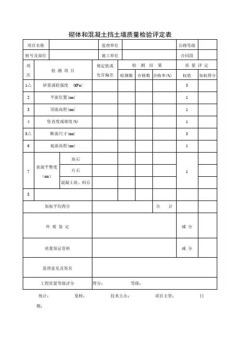 砌体和混凝土挡土墙质量检验评定表