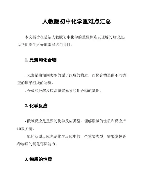 人教版初中化学重难点汇总