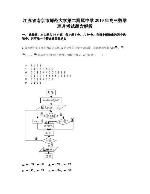 江苏省南京市师范大学第二附属中学2019年高三数学理月考试题含解析