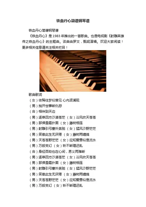 铁血丹心简谱钢琴谱