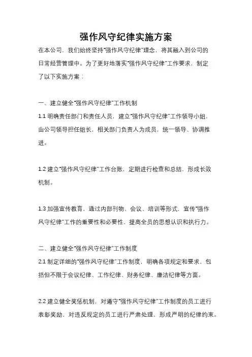 强作风守纪律实施方案