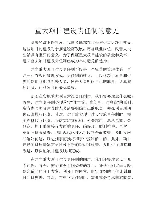 重大项目建设责任制的意见