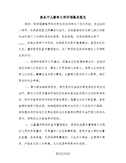 2023年医生个人新年工作计划格式范文(三篇)