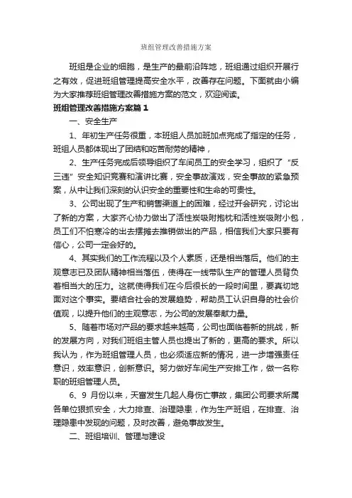 班组管理改善措施方案_整改措施_