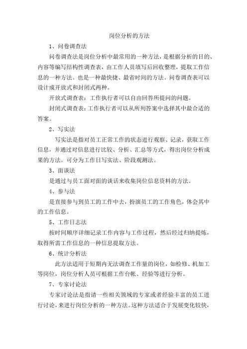 岗位分析的方法