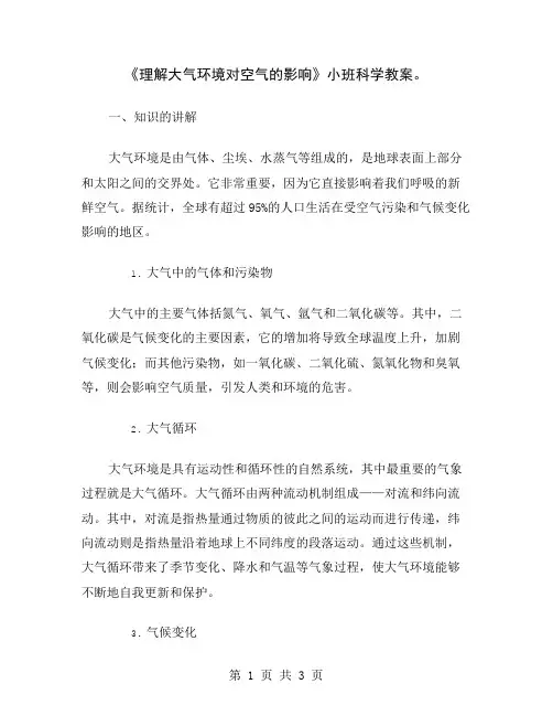 《理解大气环境对空气的影响》小班科学教案