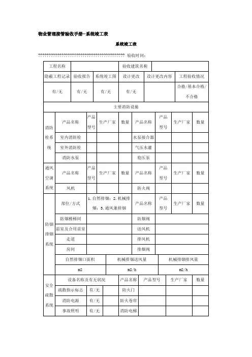 15物业管理接管验收手册--系统竣工表