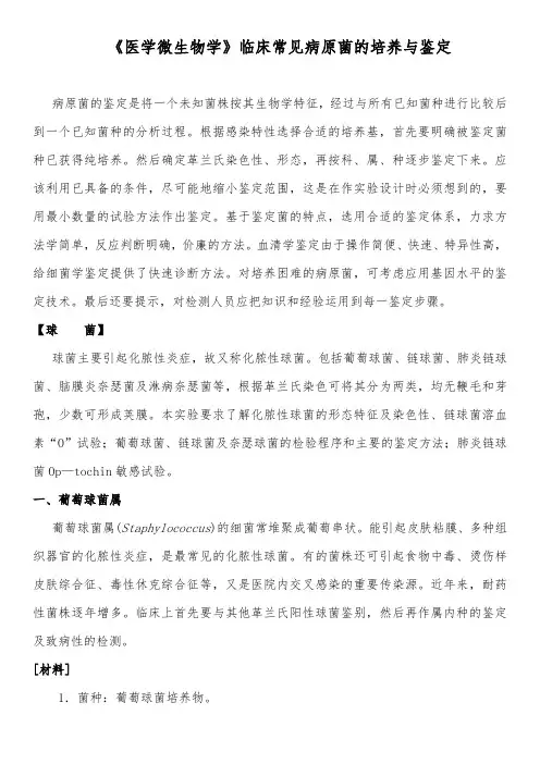 《医学微生物学》临床常见病原菌的培养与鉴定