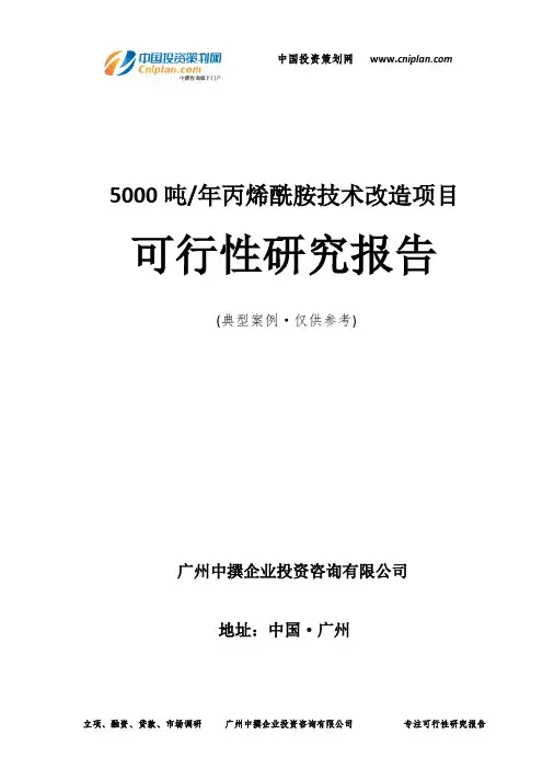 5000吨年丙烯酰胺技术改造项目可行性研究报告-广州中撰咨询