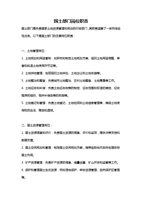国土部门岗位职责