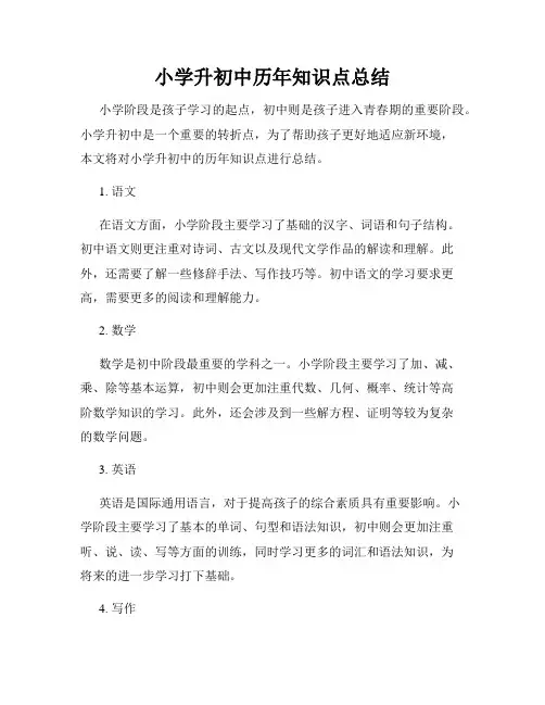 小学升初中历年知识点总结