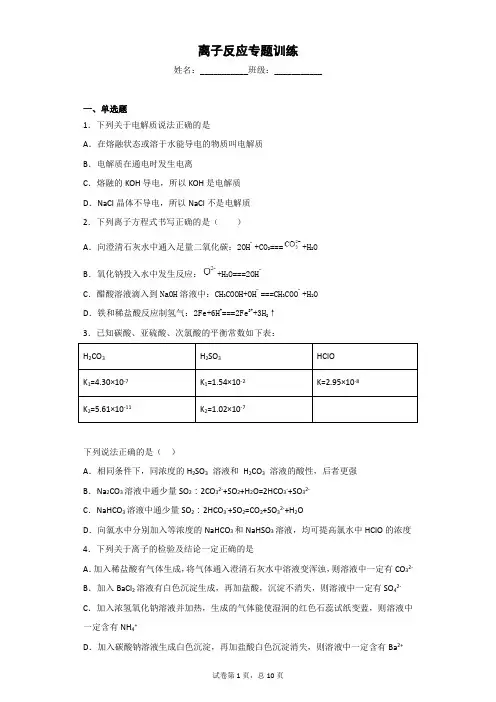 离子反应专题训练
