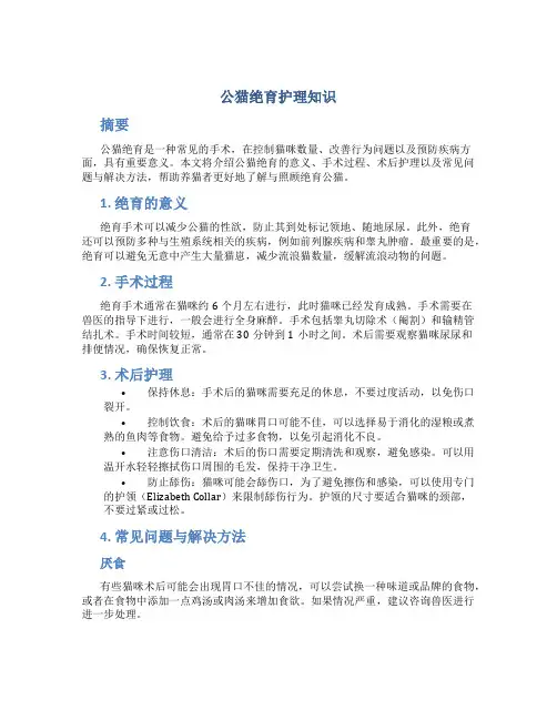 公猫绝育护理知识