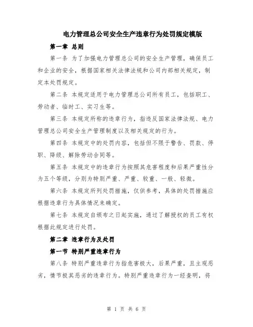 电力管理总公司安全生产违章行为处罚规定模版