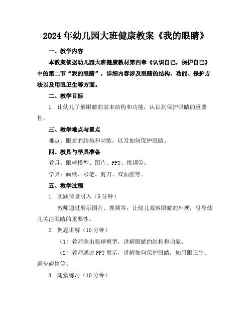 2024年幼儿园大班健康教案《我的眼睛》