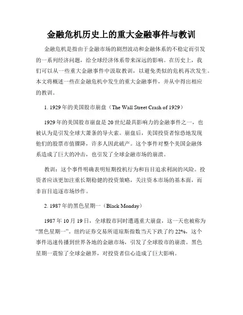 金融危机历史上的重大金融事件与教训