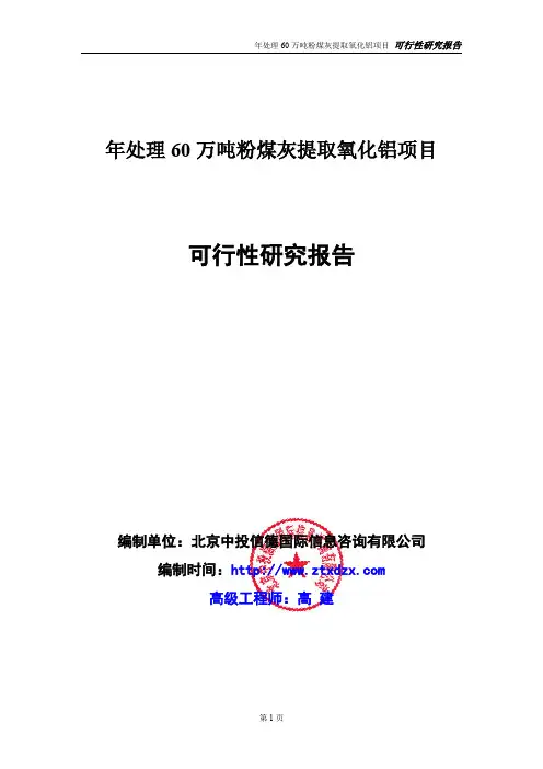 年处理60万吨粉煤灰提取氧化铝项目可行性研究报告