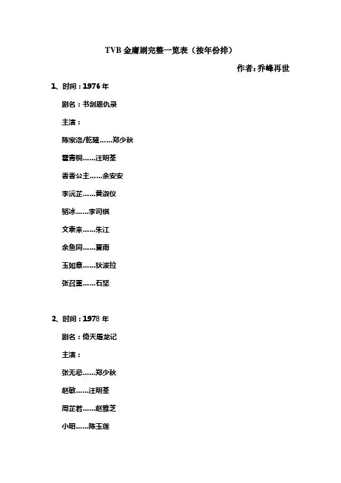 TVB金庸剧完整一览表