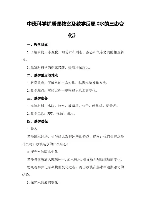 中班科学优质课教案及教学反思《水的三态变化》