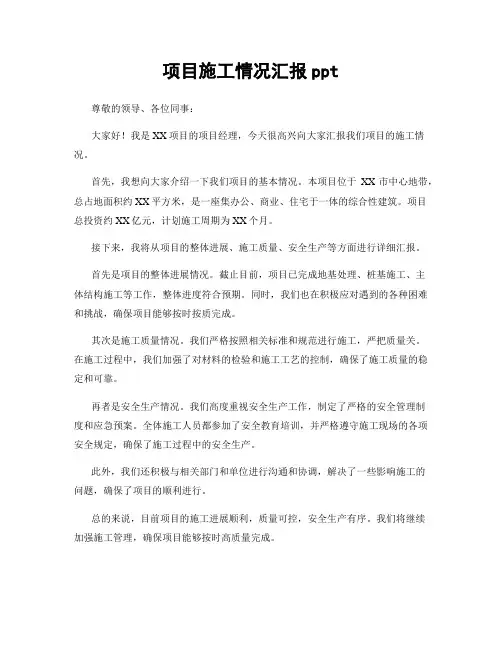 项目施工情况汇报ppt