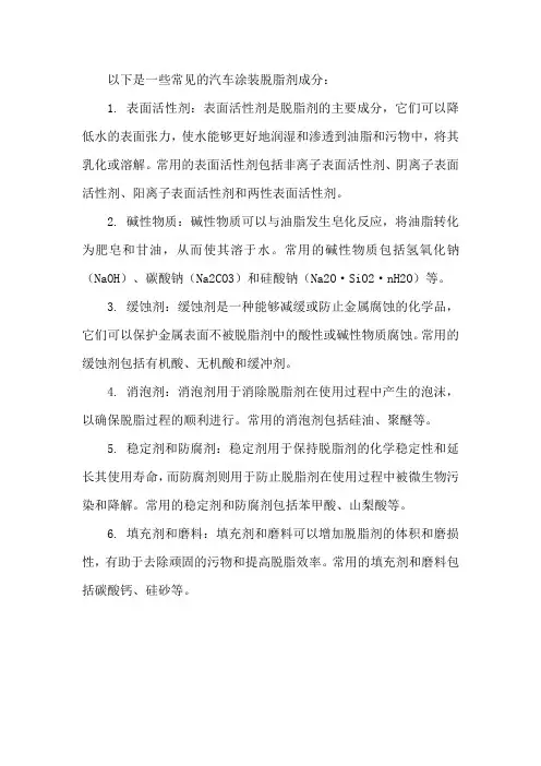 汽车涂装脱脂剂成分