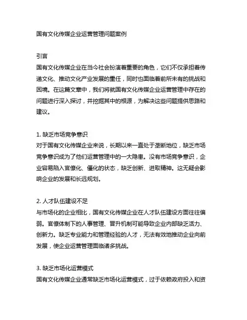 国有文化传媒企业运营管理问题案例