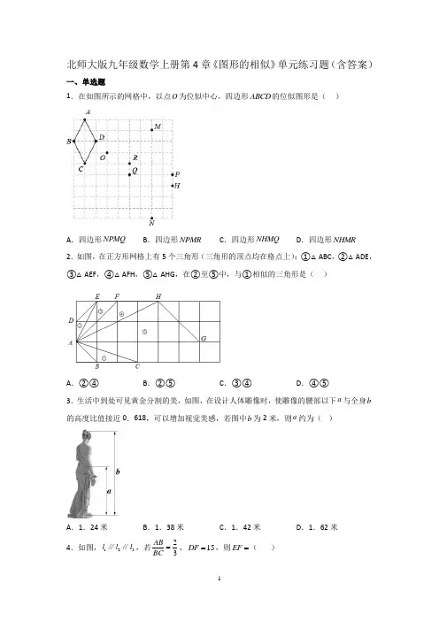 北师大版九年级数学上册第4章《图形的相似》单元练习题(含答案)
