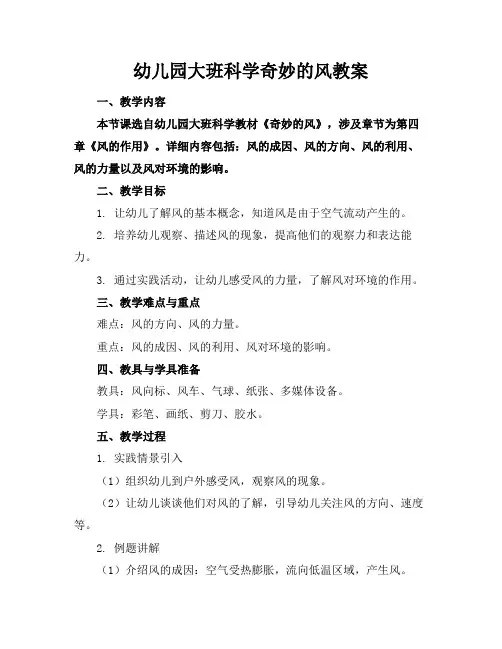 幼儿园大班科学奇妙的风教案