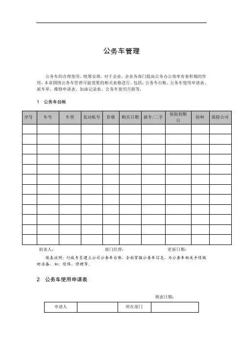 9个 公务车管理表格
