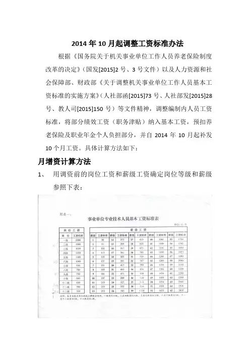 2014年10月起调整工资标准办法
