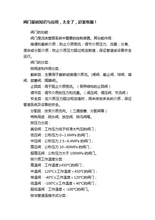 阀门基础知识与应用，太全了，赶紧收藏！