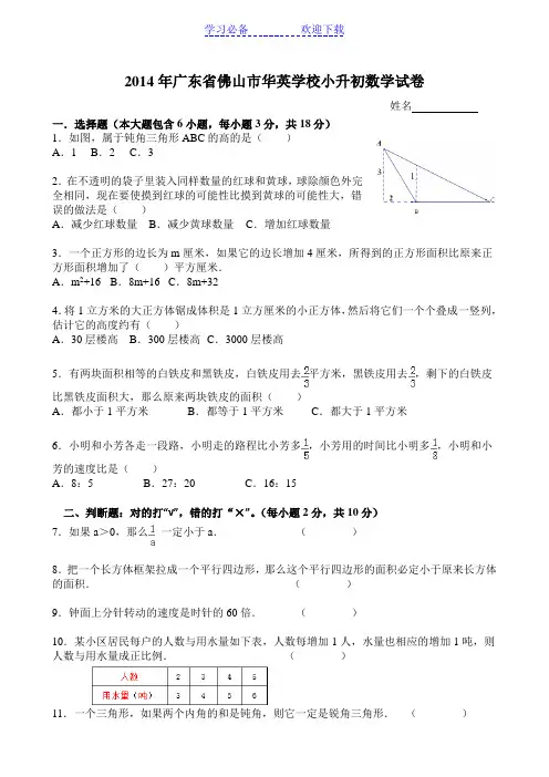 广东省佛山市华英学校小升初数学试卷及答案