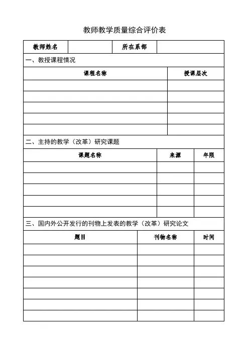 课堂教学质量综合评价表