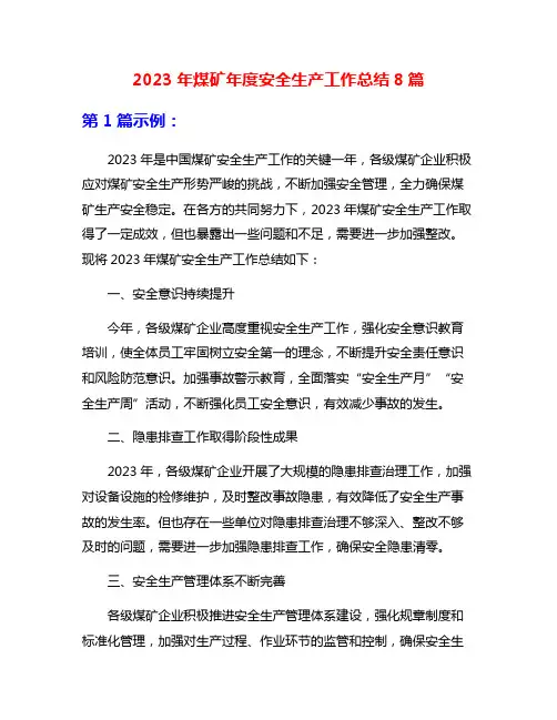 2023年煤矿年度安全生产工作总结8篇