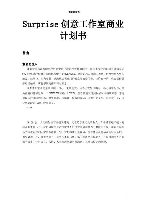 Surprise创意工作室商业计划书