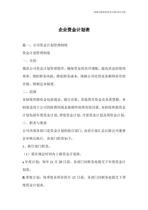 企业资金计划表