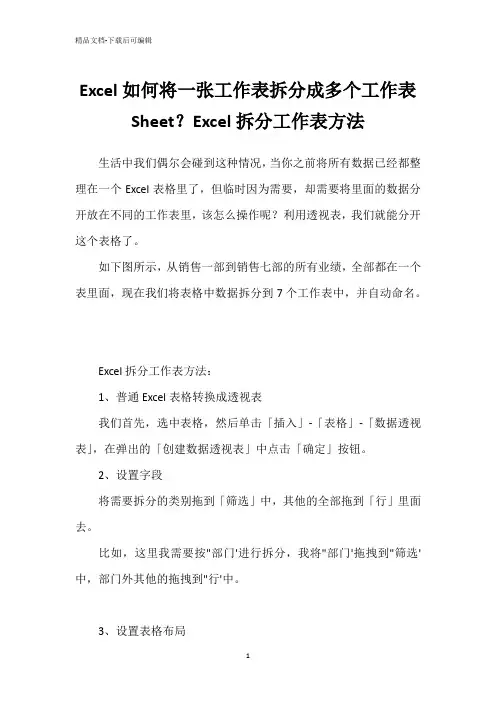 Excel如何将一张工作表拆分成多个工作表Sheet？Excel拆分工作表方法