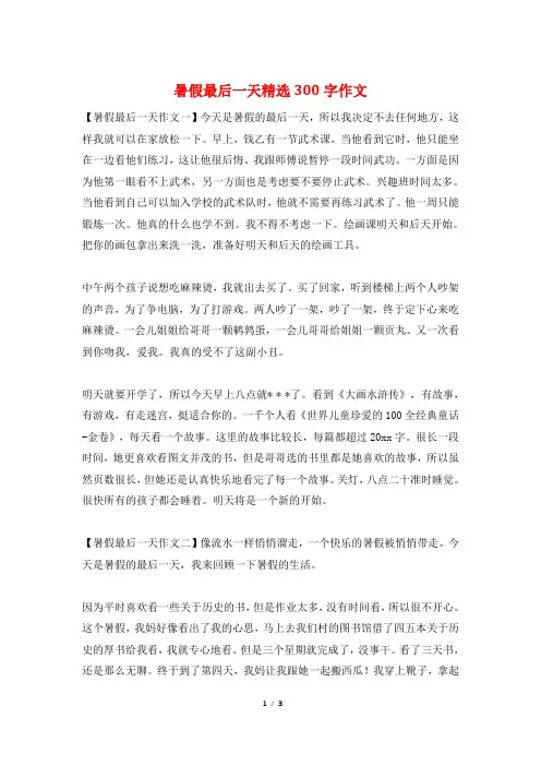 暑假最后一天精选300字作文