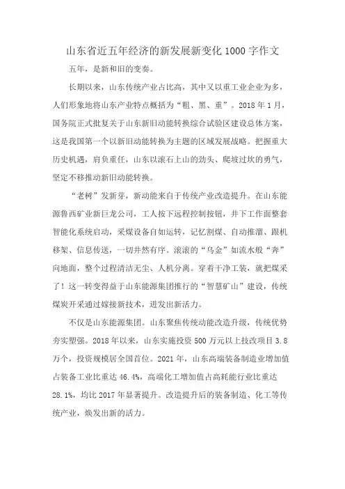 山东省近五年经济的新发展新变化1000字作文