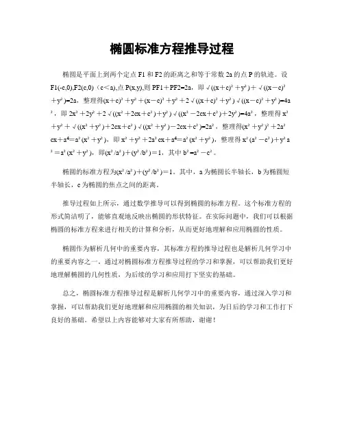 椭圆标准方程推导过程