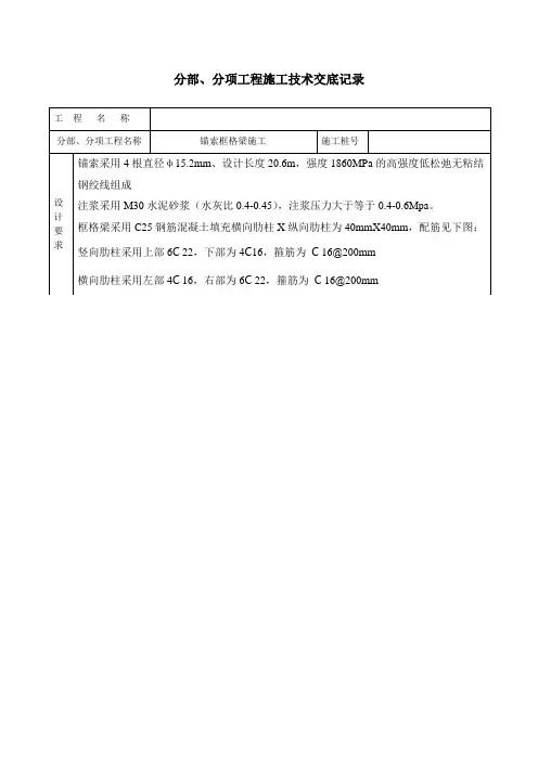 锚索框格梁施工技术交底记录三级