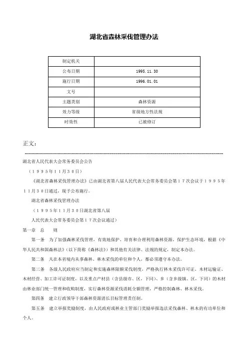 湖北省森林采伐管理办法-