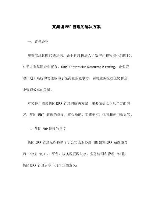 某集团ERP管理的解决方案