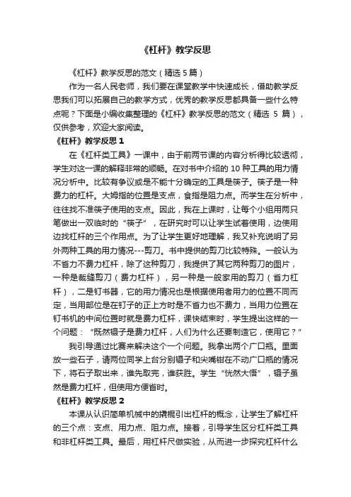 《杠杆》教学反思的范文（精选5篇）