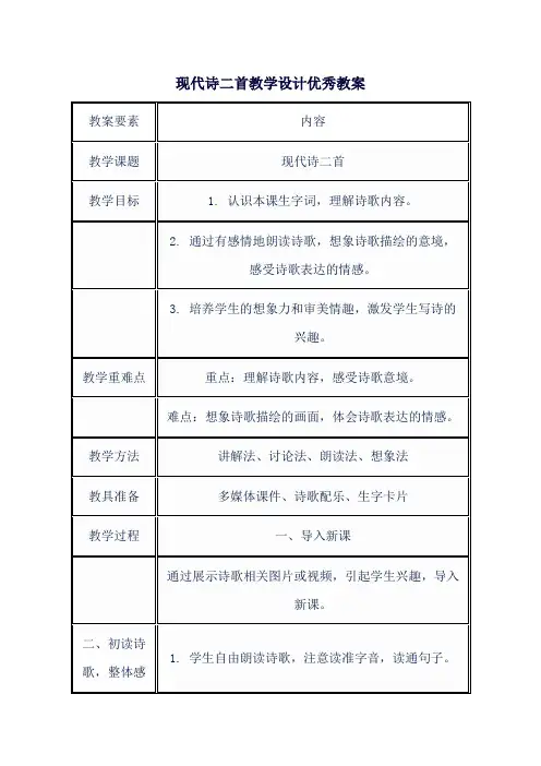 现代诗二首教学设计优秀教案